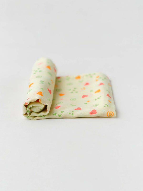 FIRSTIN Lt. Yellow Contours Muslin Towel - 70X70CM