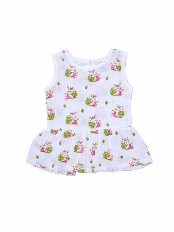 FIRSTIN Muslin Frock Back Button - (W) Aloe Wash Zippy Zebra