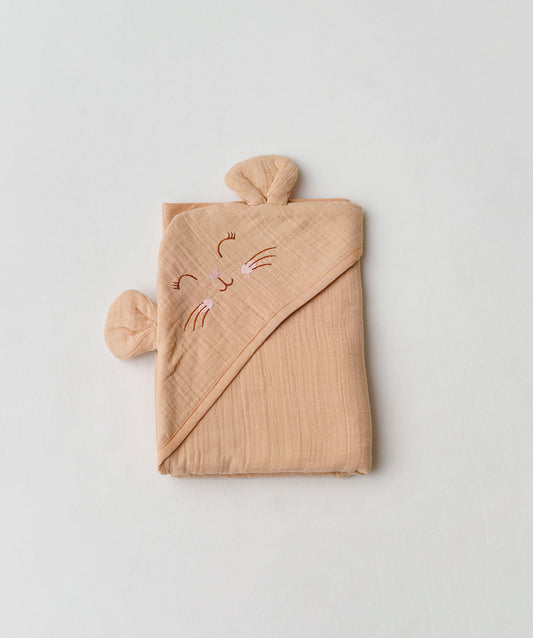 Muslin Bubble Crinkle Hooded Blanket - Breezy Beige (Kitty)