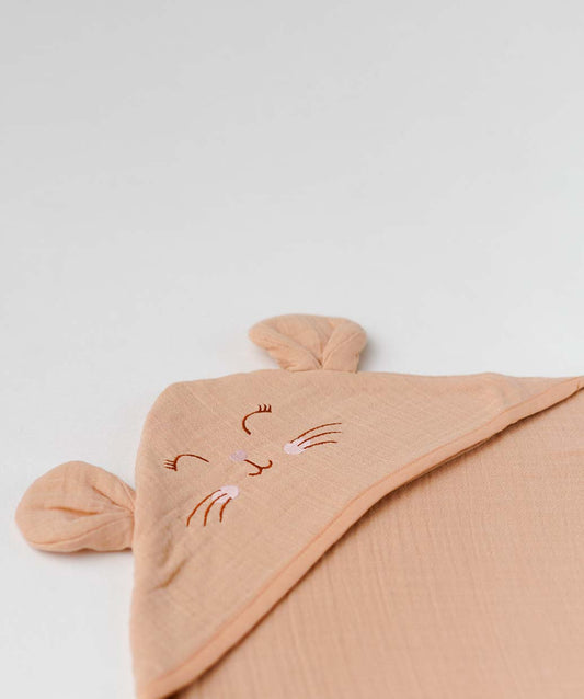 Muslin Bubble Crinkle Hooded Blanket - Breezy Beige (Kitty)