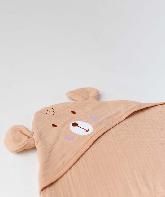Muslin Bubble Crinkle Hooded Blanket - Breezy Beige (Puppy)