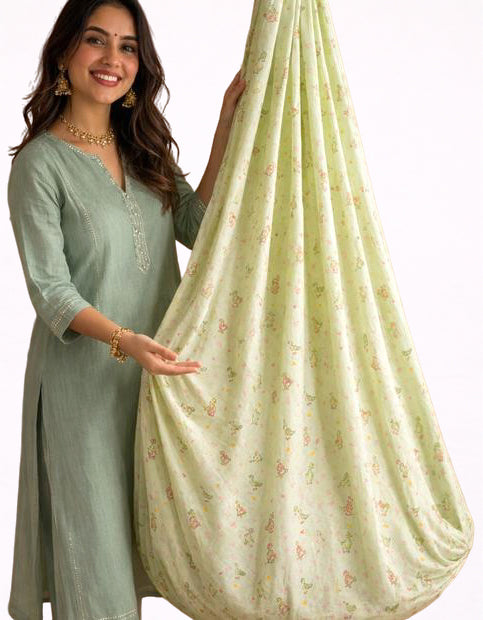 Lime Cream Runner Duck Print Poplin Cradle / Thottil / Jhula With Matching Net