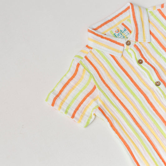 Y/D Muslin Crinkle Breezy Shirt-Shorts Set - Awning Stripe