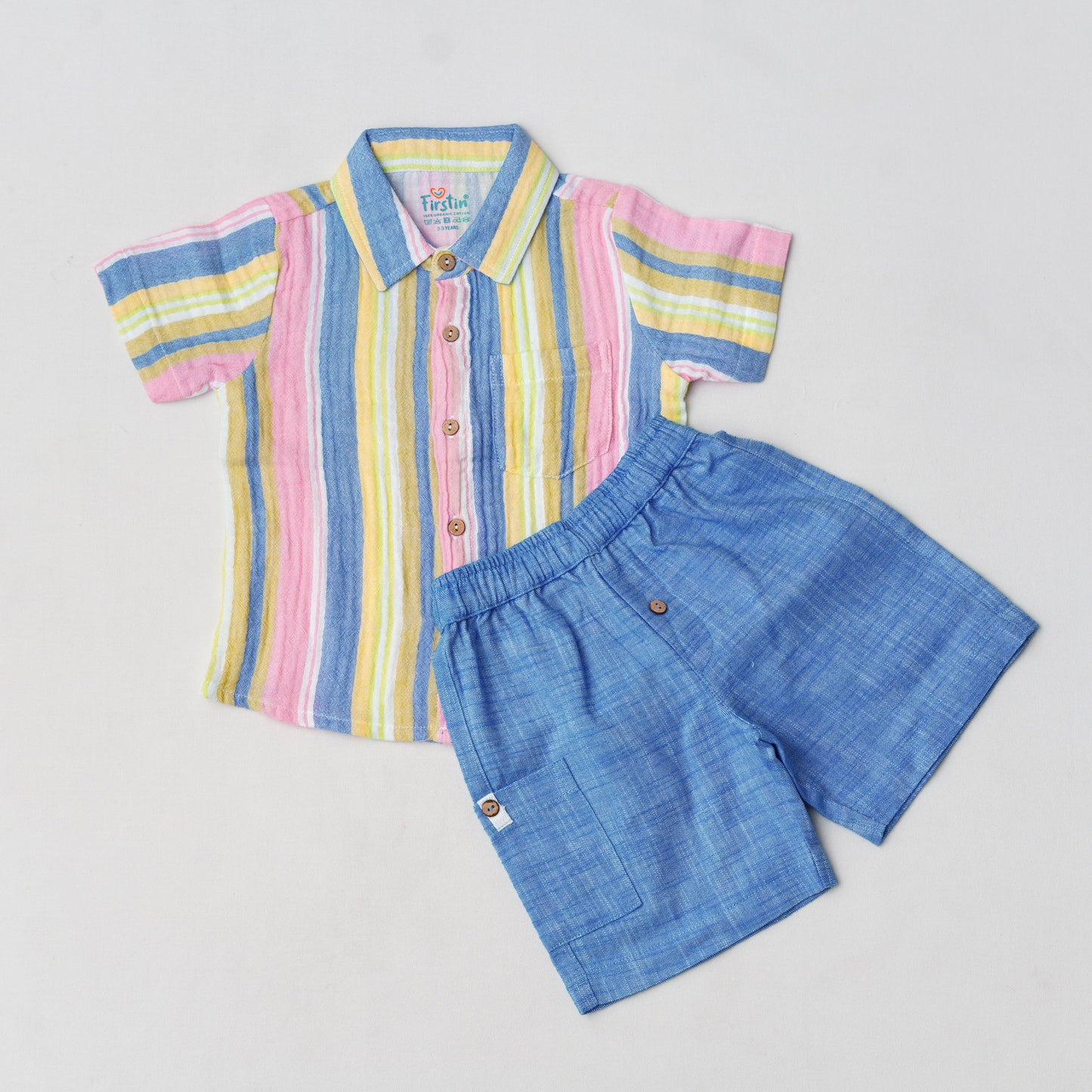 Y/D Muslin Crinkle Breezy Shirt-Shorts Set - Balanced Stripe