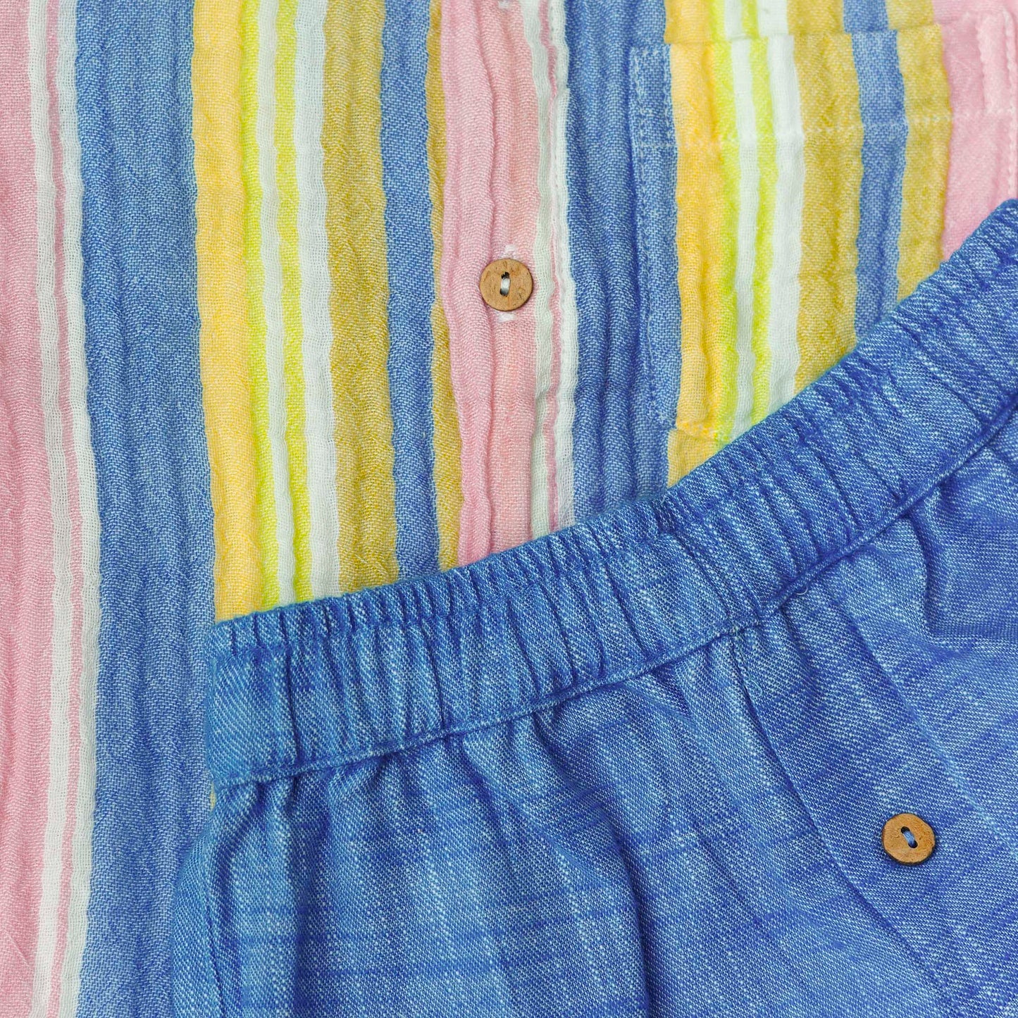 Y/D Muslin Crinkle Breezy Shirt-Shorts Set - Balanced Stripe