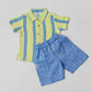Y/D Muslin Crinkle Breezy Shirt-Shorts Set - Bengal Stripe