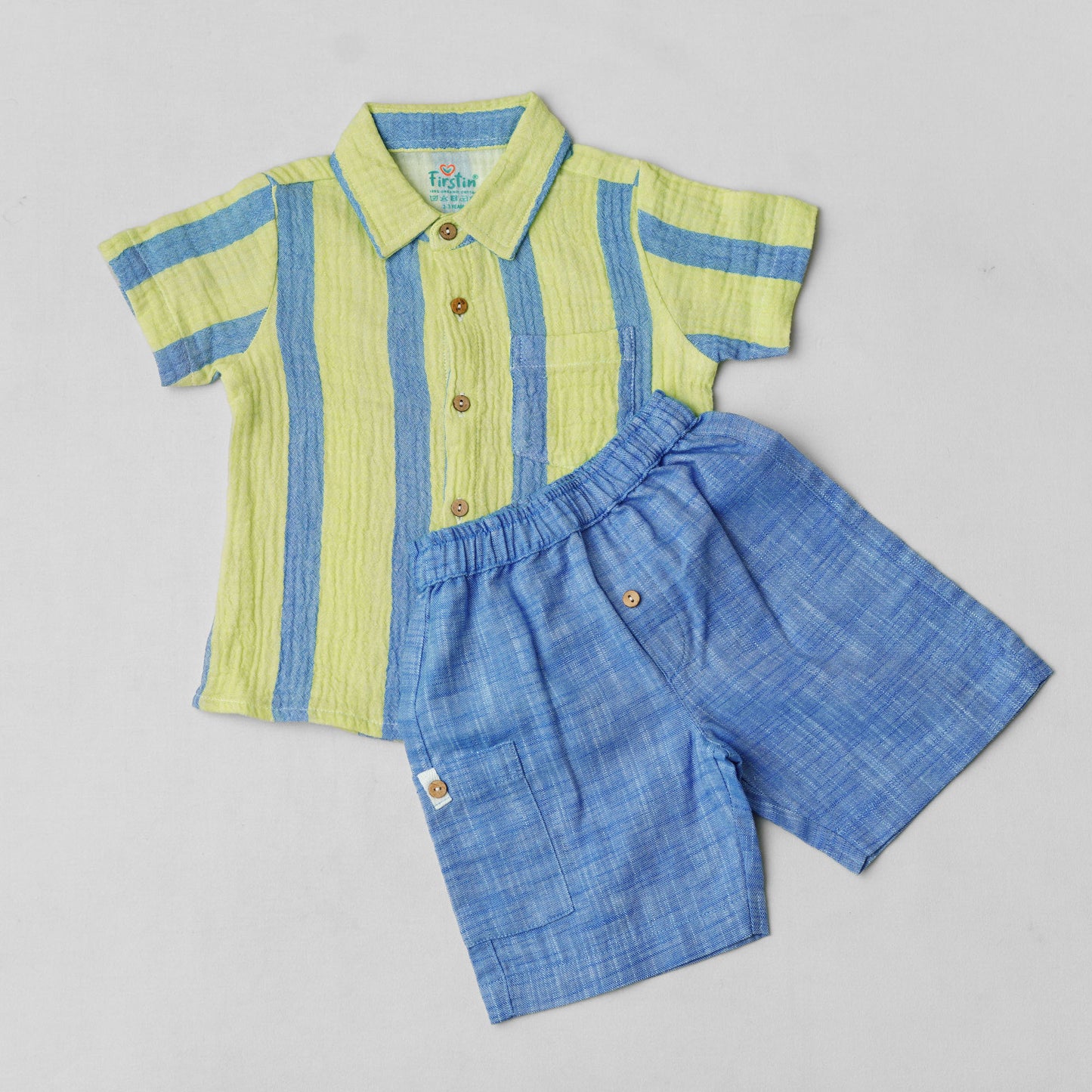 Y/D Muslin Crinkle Breezy Shirt-Shorts Set - Bengal Stripe