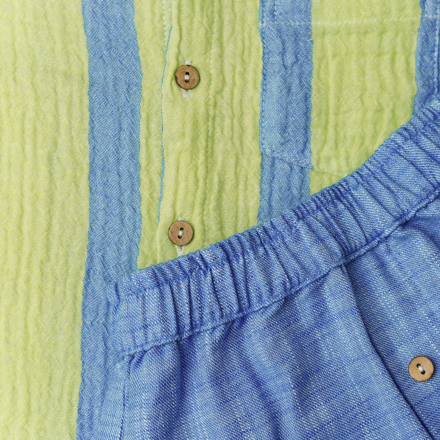 Y/D Muslin Crinkle Breezy Shirt-Shorts Set - Bengal Stripe