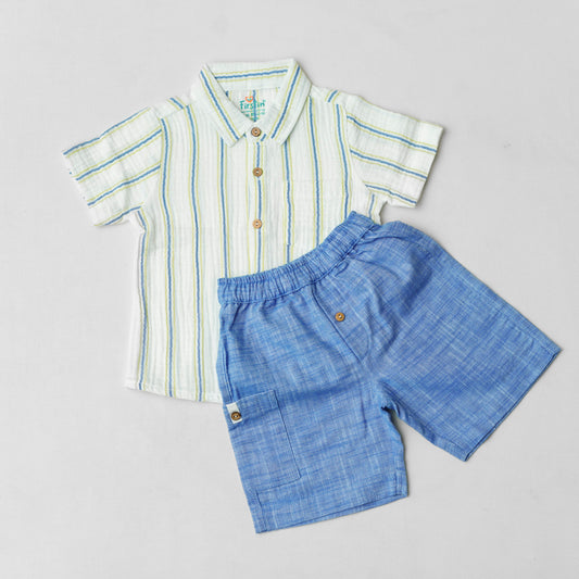Y/D Muslin Crinkle Breezy Shirt-Shorts Set - Pin Stripe