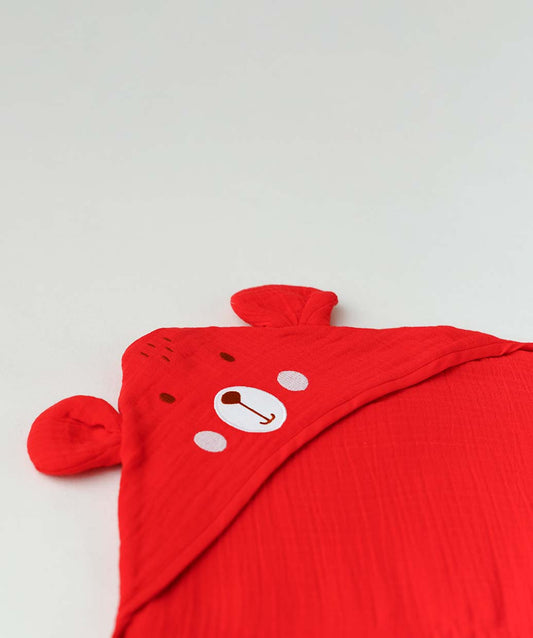 Muslin Bubble Crinkle Hooded Blanket - Carmine (Puppy)
