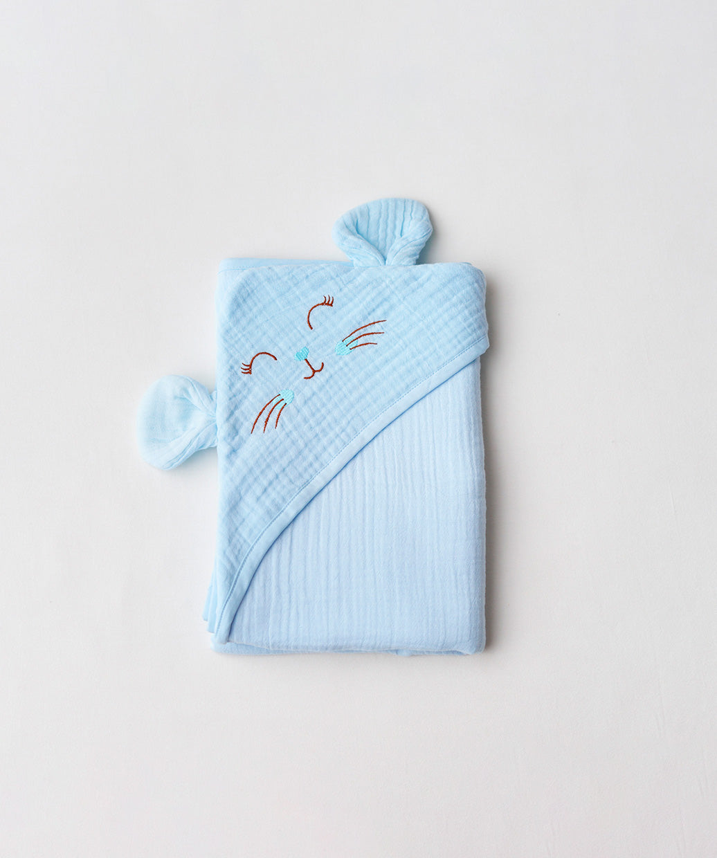 Muslin Bubble Crinkle Hooded Blanket - Aqua (Kitty)