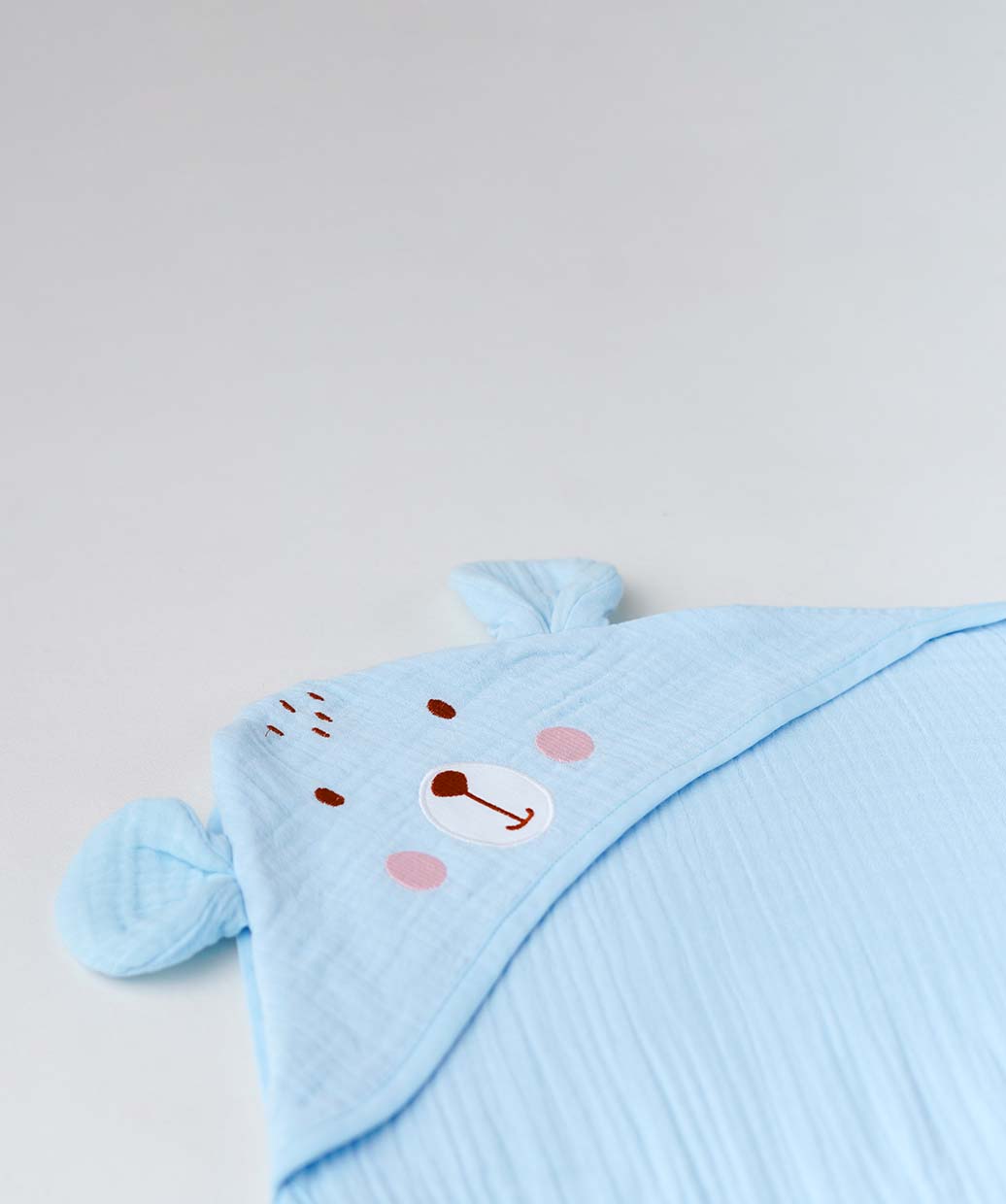 Muslin Bubble Crinkle Hooded Blanket - Aqua (Puppy)