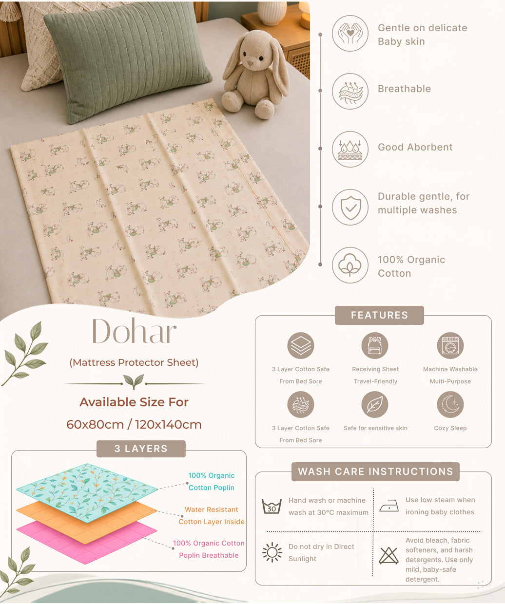 Poplin Cotton  Dohar (Premium Bed Protector) - Apricot Sherbet Backpack