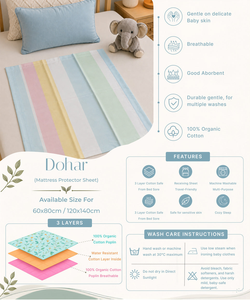 Poplin Cotton Dohar (Premium Bed Protector) - Multicolor Stripes