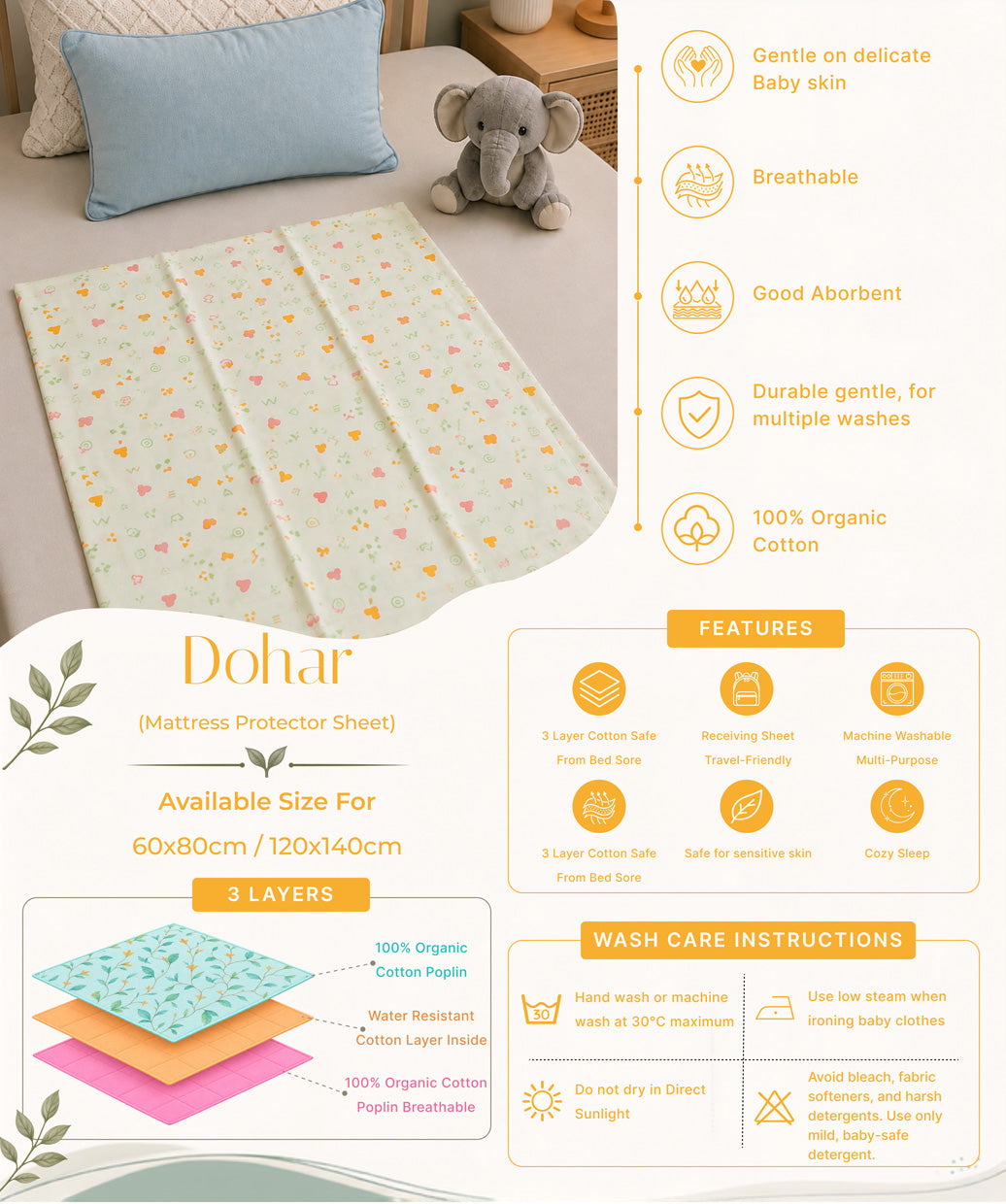 Poplin Cotton  Dohar (Premium Bed Protector) - Lt. Yellow Contours