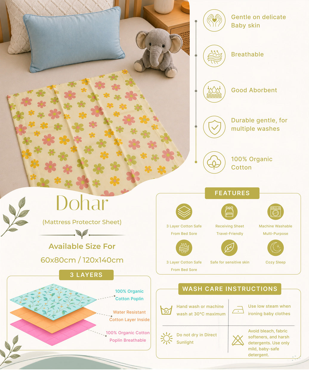 Poplin Cotton  Dohar (Premium Bed Protector) - Vanilla Petals