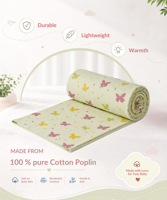 Poplin Cotton  Dohar (Premium Bed Protector) - Aloe Wash Butterfly