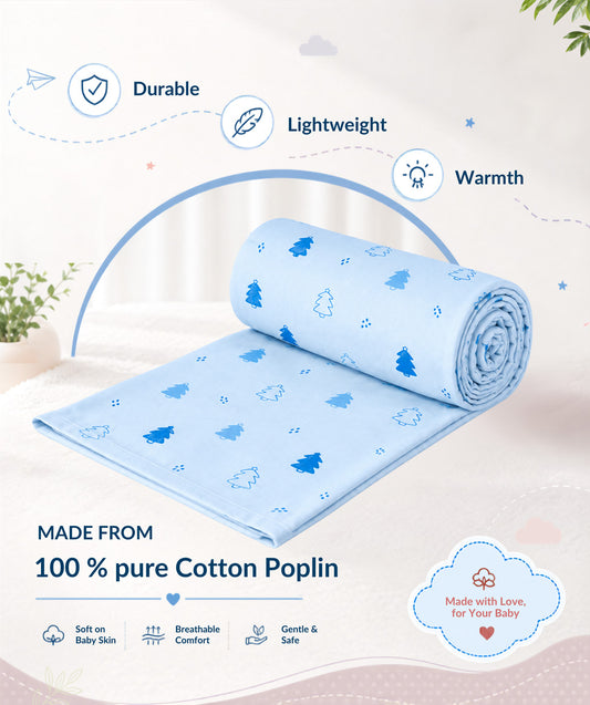 Poplin Cotton Dohar (Mattress Protector/Receiving Sheet) - Blue Fir Tree