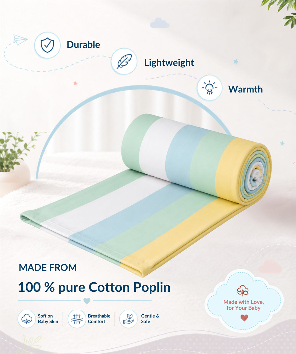Poplin Cotton Dohar (Premium Bed Protector) - Multicolor Stripes