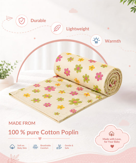 Poplin Cotton  Dohar (Premium Bed Protector) - Vanilla Petals