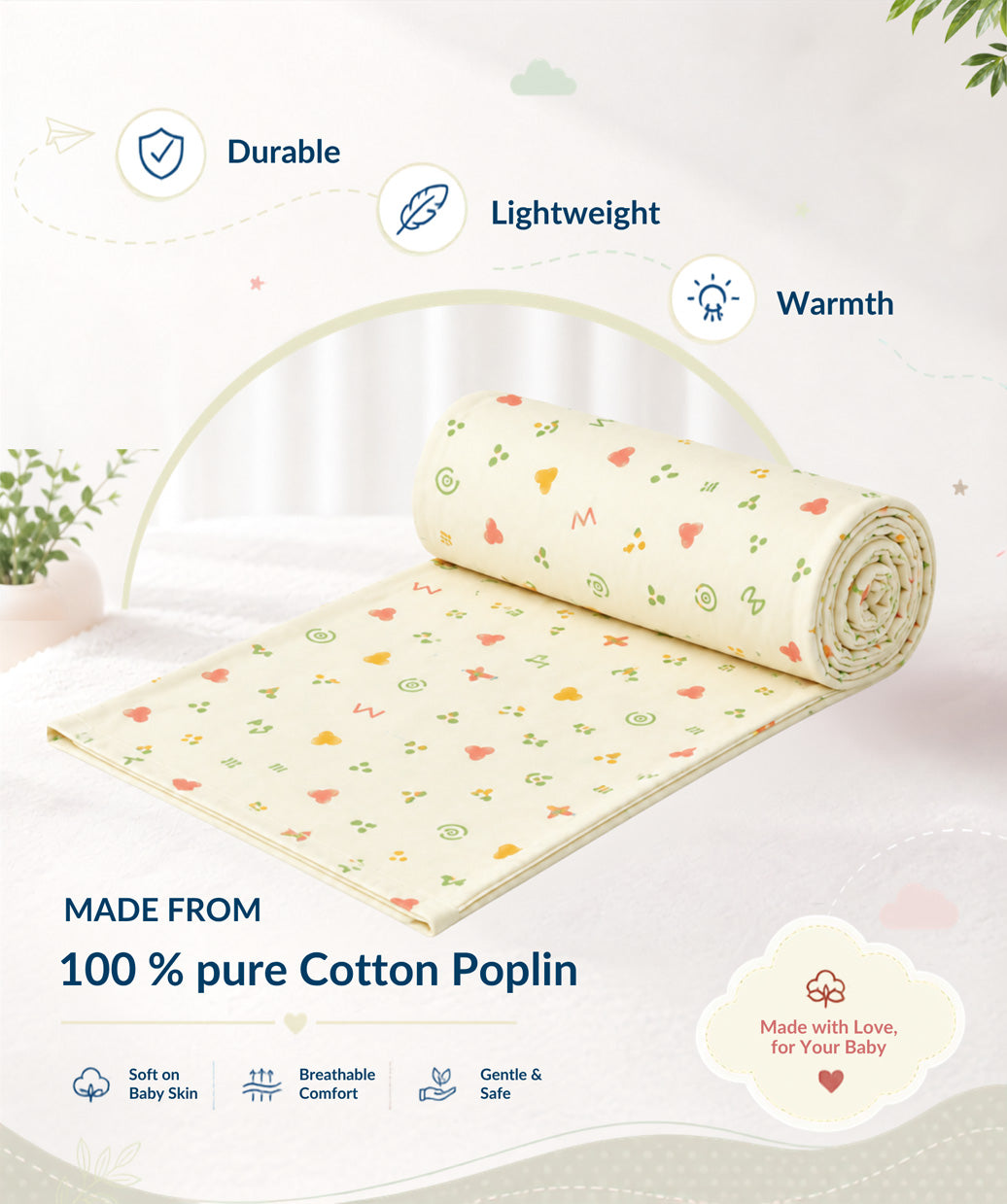 Poplin Cotton  Dohar (Premium Bed Protector) - Lt. Yellow Contours
