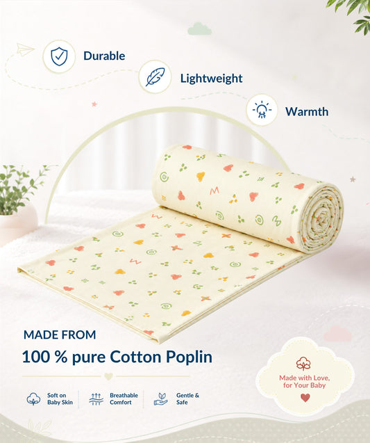 Poplin Cotton  Dohar (Premium Bed Protector) - Lt. Yellow Contours