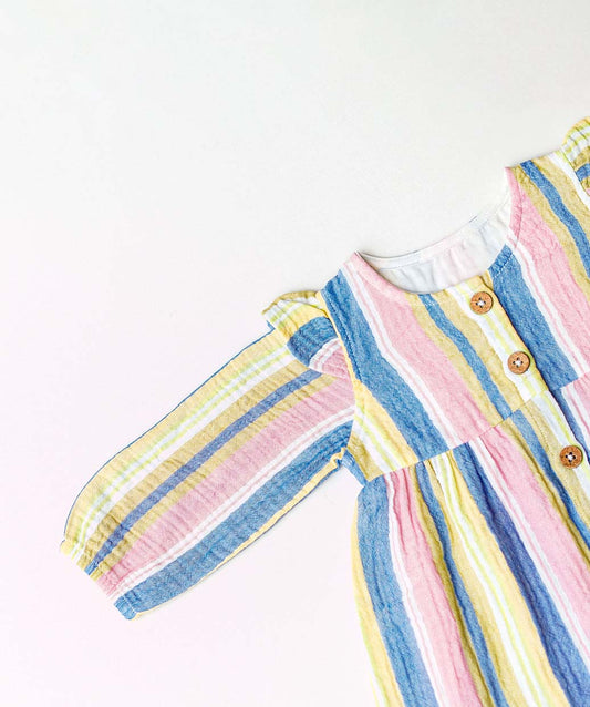 Y/D Muslin Crinkle Breezy Frock Full Sleeve - Balanced Stripe