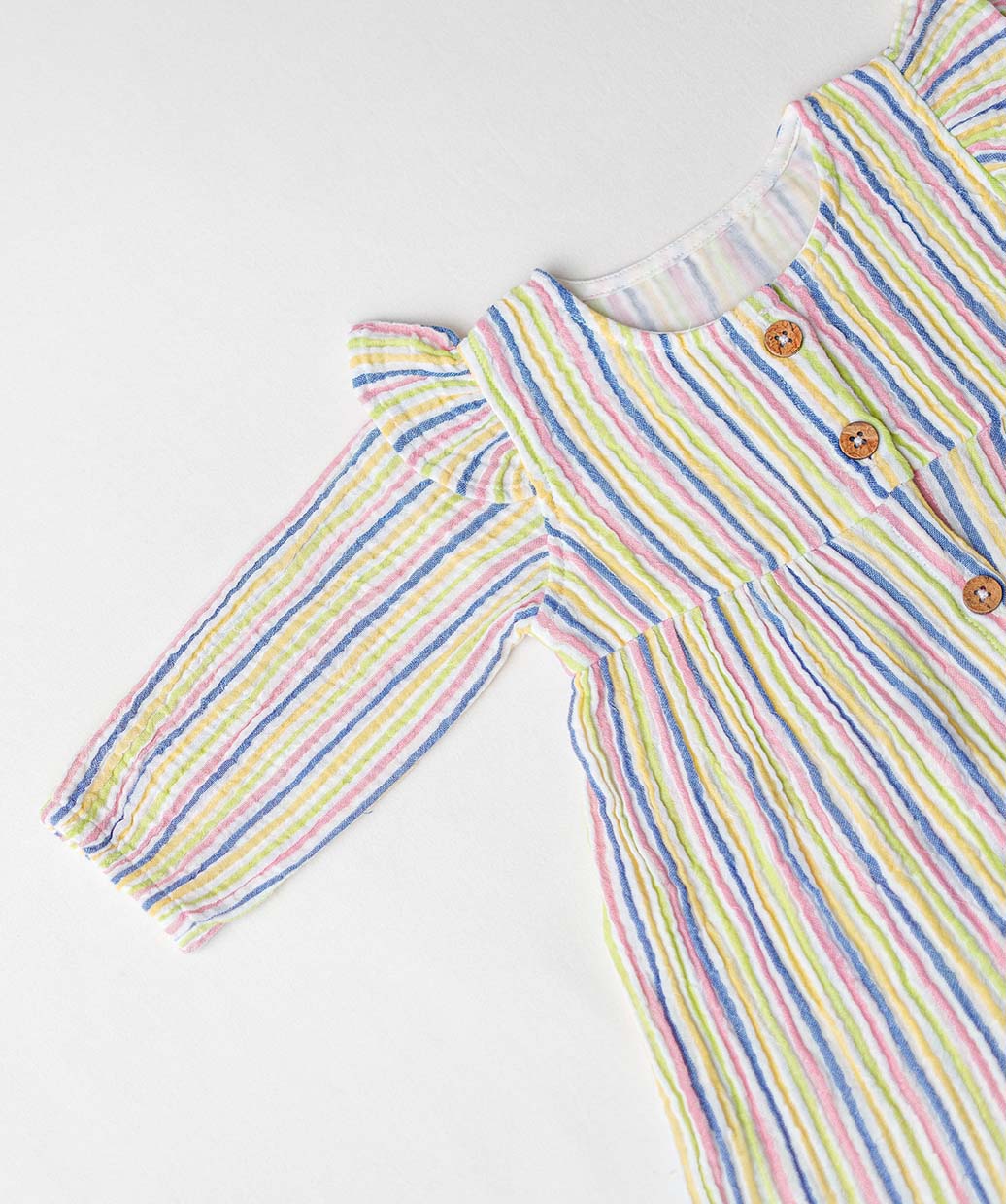 Y/D Muslin Crinkle Breezy Frock Full Sleeve - Candy Stripe