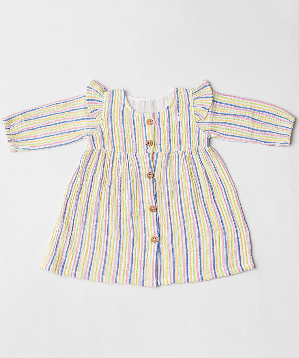 Y/D Muslin Crinkle Breezy Frock Full Sleeve - Candy Stripe