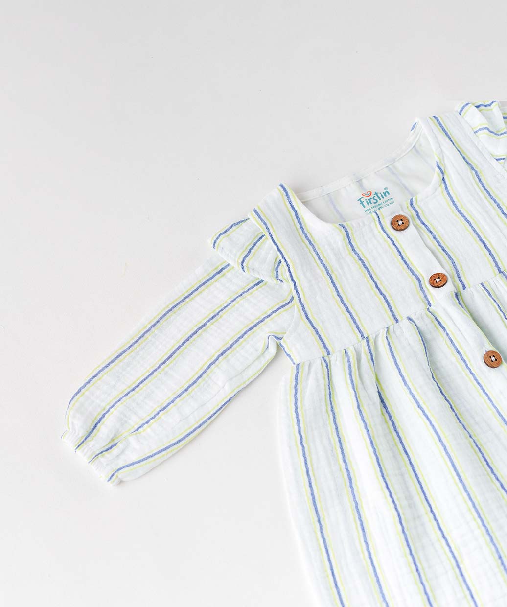 Y/D Muslin Crinkle Breezy Frock Full Sleeve - Pin Stripe