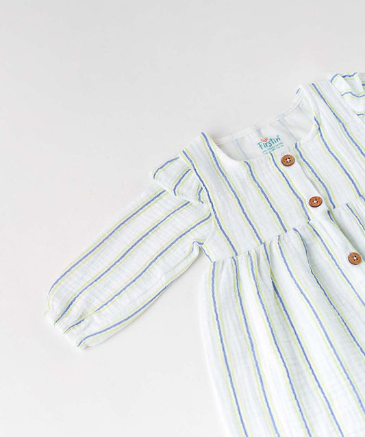 Y/D Muslin Crinkle Breezy Frock Full Sleeve - Pin Stripe