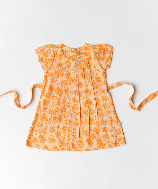 Muslin Cap Sleeve Frock - Apricot Sherbet Moss