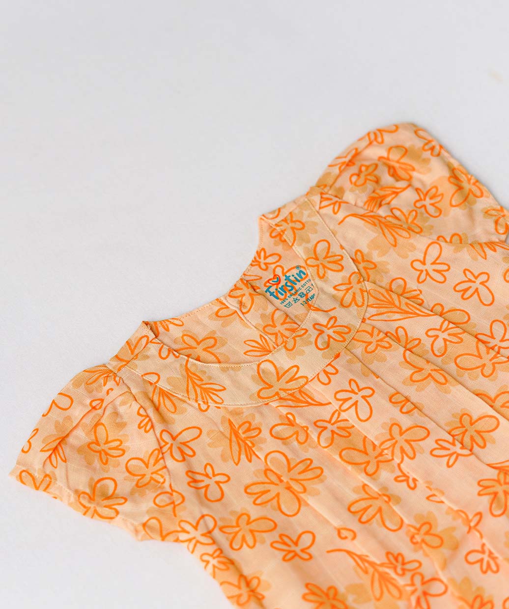 Muslin Cap Sleeve Frock - Apricot Sherbet Moss