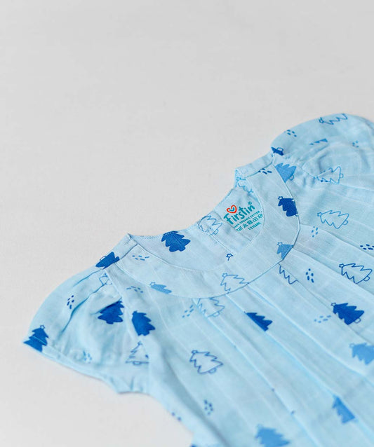 Muslin Cap Sleeve Frock - Blue Fir Tree