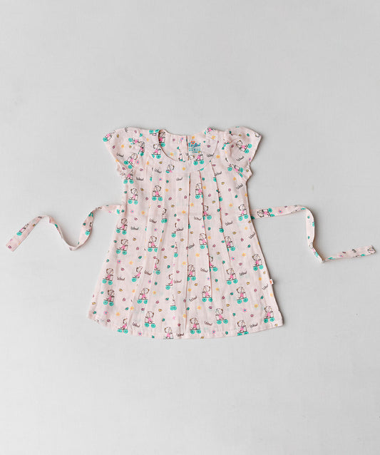 Muslin Cap Sleeve Frock - Salsa Rose Blushy
