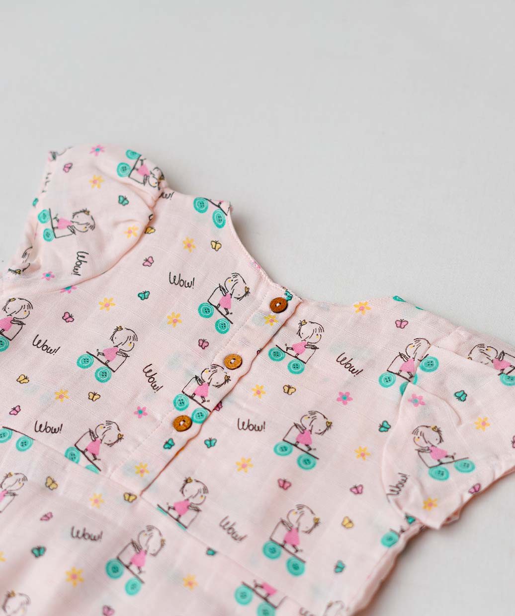 Muslin Cap Sleeve Frock - Salsa Rose Blushy