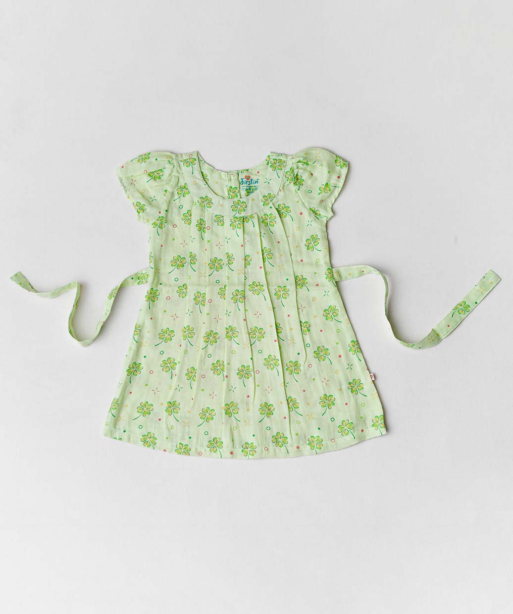Muslin Cap Sleeve Frock - Fluo Green Buttercup