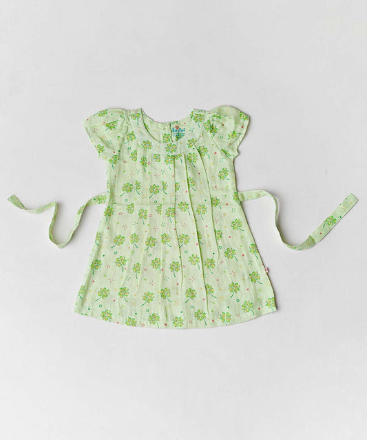 Muslin Cap Sleeve Frock - Fluo Green Buttercup