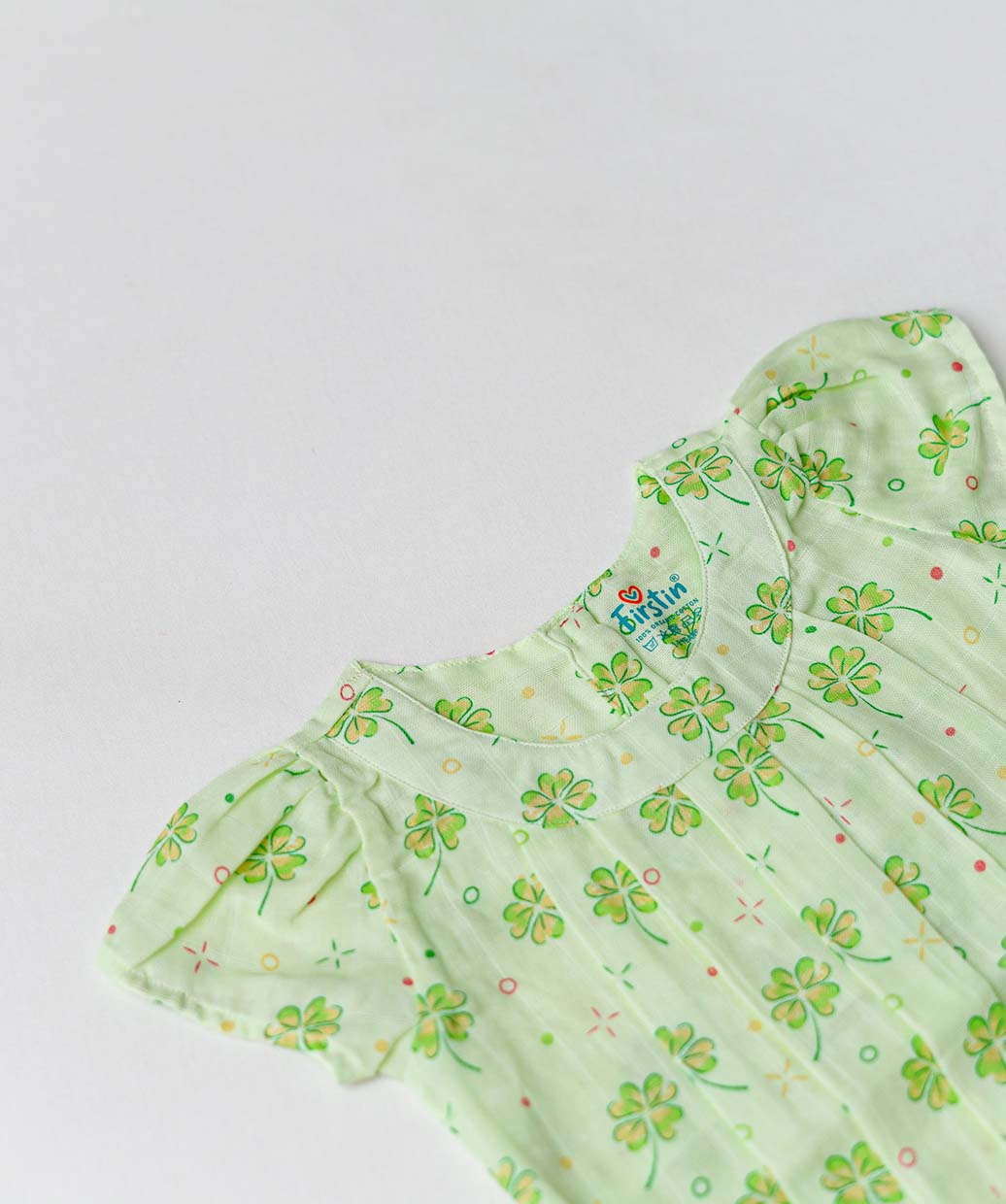 Muslin Cap Sleeve Frock - Fluo Green Buttercup