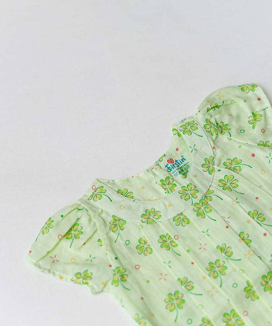 Muslin Cap Sleeve Frock - Fluo Green Buttercup