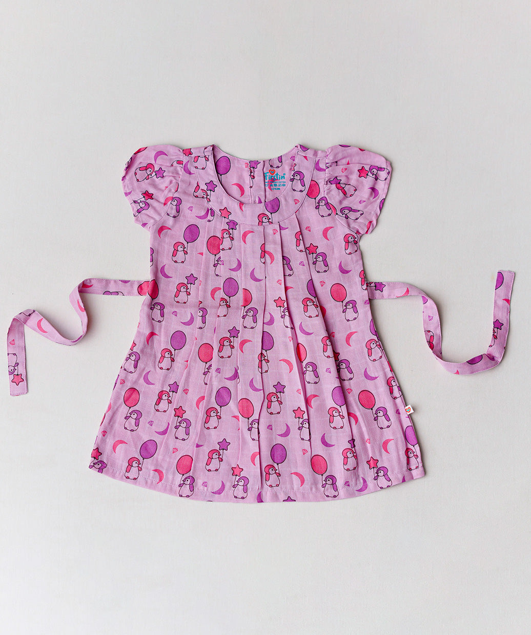 Muslin Cap Sleeve Frock - Fragrant Lilac Penguin