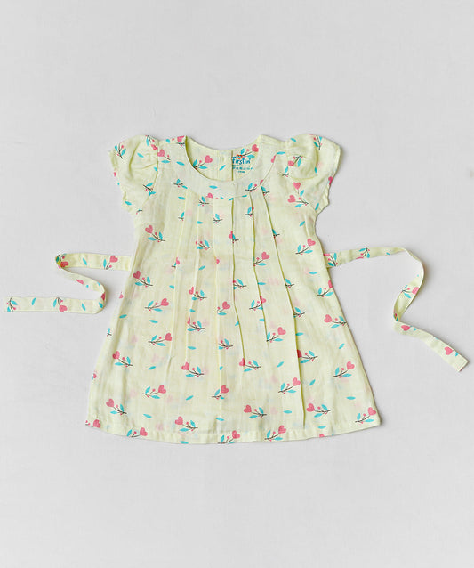 Muslin Cap Sleeve Frock - Lime Cream Anthurium