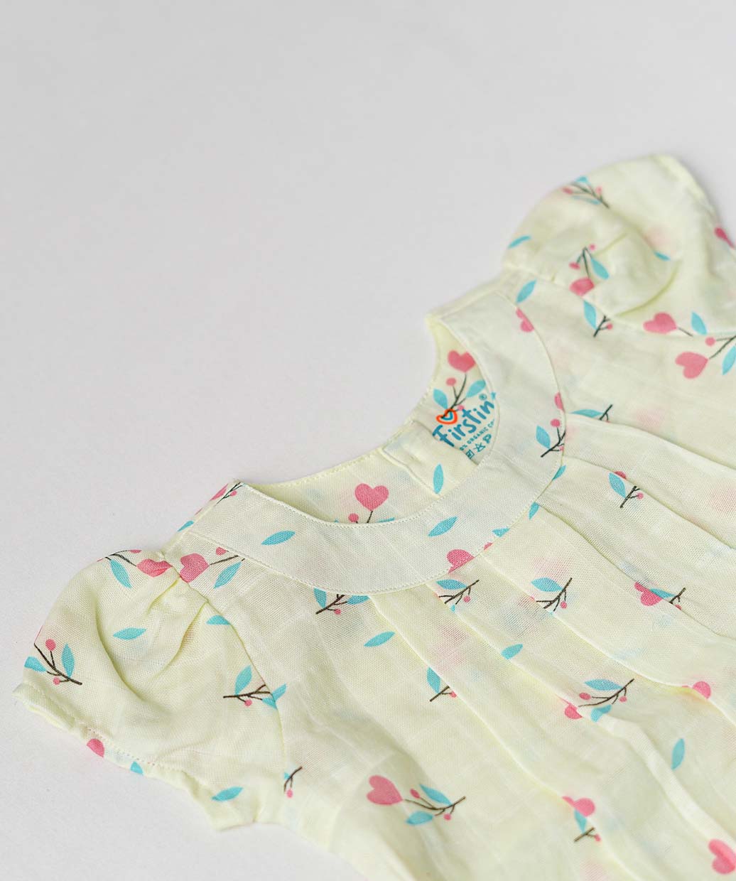 Muslin Cap Sleeve Frock - Lime Cream Anthurium