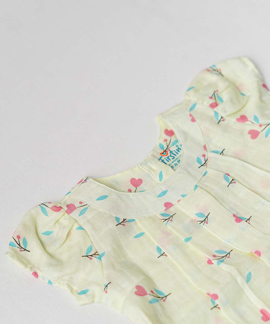 Muslin Cap Sleeve Frock - Lime Cream Anthurium