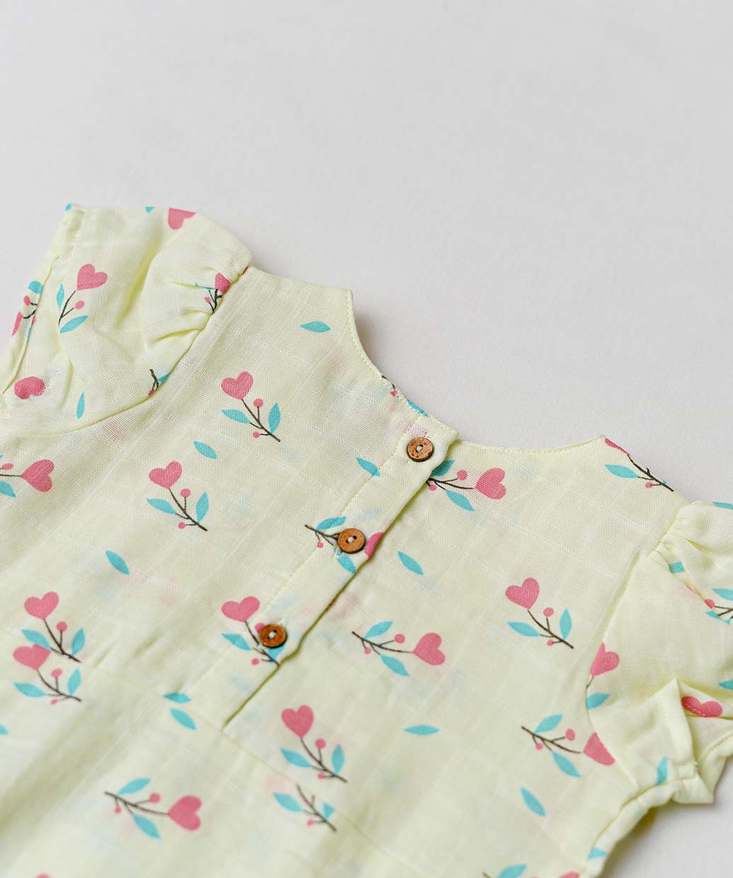 Muslin Cap Sleeve Frock - Lime Cream Anthurium