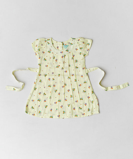 Muslin Cap Sleeve Frock - Lt. Yellow Monarch