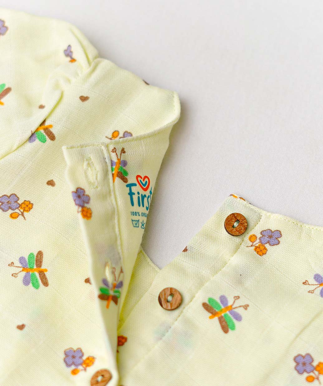 Muslin Cap Sleeve Frock - Lt. Yellow Monarch
