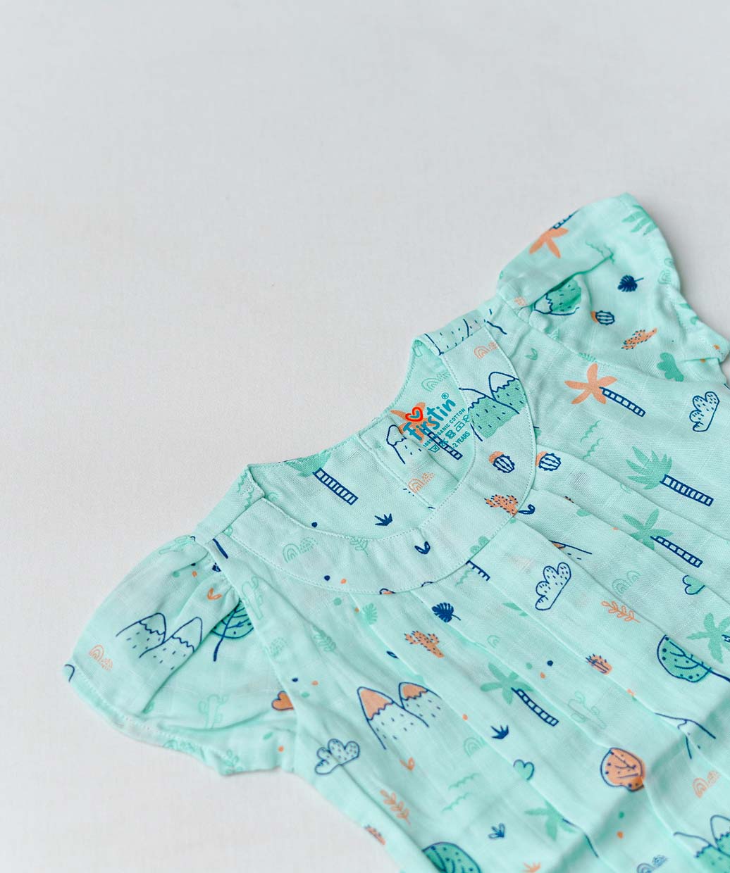 Muslin Cap Sleeve Frock - Mint Cliff