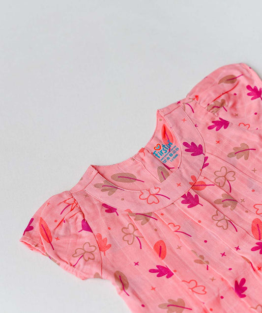 Muslin Cap Sleeve Frock - Melon Pink Maple