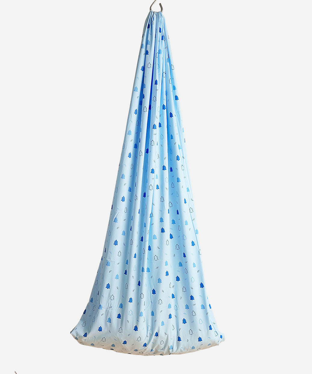 Blue Fir Tree Print Poplin Cradle / Thottil / Jhula With Matching Net
